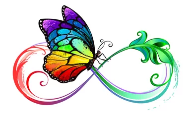 Washable wall murals Butterflies in Grunge Infinity with seated rainbow butterfly