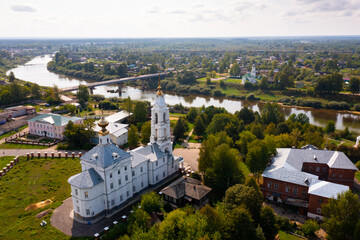 Fototapeta na wymiar View from drone of Buy town with Blagoveshchensky cathedral at Kostroma region, Russia