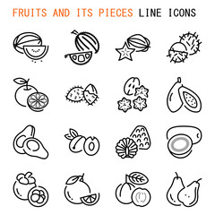 Fruits and its pieces line icons