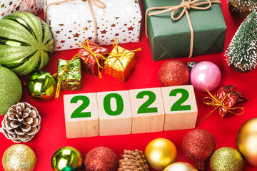 Happy New Year 2022, Christmas 2022, Christmas gifts placed in a festive atmosphere