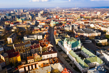 Fototapeta premium Aerial view of historical part of Rzeszow town at day, Poland