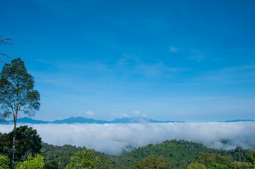 paronama view piont of tropical rainforest in the mist,the most popular senic view of Kaengkrachan nationail park,one of nature world heritage site of Thailand.