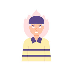 illustration of the facial expression of a man who is angry and annoyed. anger overflowing, emotional. fiery spirit.flat cartoon style. vector design. facial expression