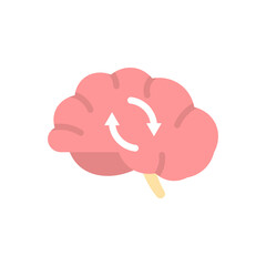 memory refresh icon concept, refresh the mind, thought process. processor updates. illustration of brain and twisted symbol. flat cartoon style. vector design