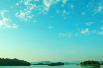 tropical lake landscape with mountian background,lake view concept.