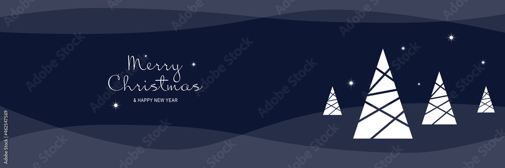 Poster merry christmas and new year 2022 poster. xmas minimal banner with holiday symbols of festive trees 