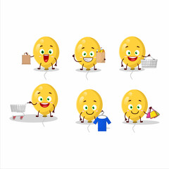 A Rich yellow balloons mascot design style going shopping