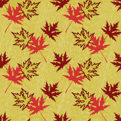 Autumn maple leaves.Seamless pattern.Image on white and colored background.