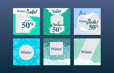 Vector illustration Winter Sale Social Media Post Template