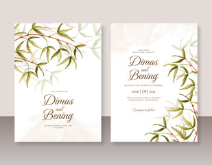 Fototapeta na wymiar Elegant wedding invitation with leaves watercolor
