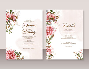 Wedding invitation set with watercolor painting beautiful flowers