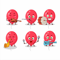 Cartoon character of red balloons playing some musical instruments