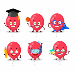 School student of red balloons cartoon character with various expressions