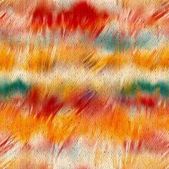 Seamless ombre batik textile pattern for print. High quality illustration. Modern tribal multi colored sunny happy dye design. Ornate abstract swatch that looks like traditional east fabric painting. © NinjaCodeArtist