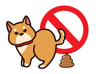 糞をする柴犬と禁止マーク
