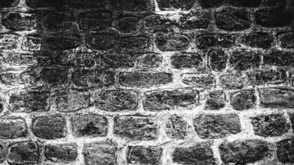black and white background of old wall stone