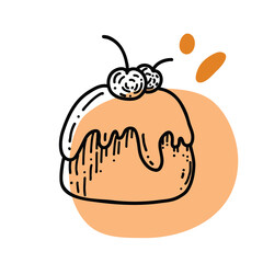 Cupcake with cherry hand drawn doodle vintage style icon. Muffin illustration.