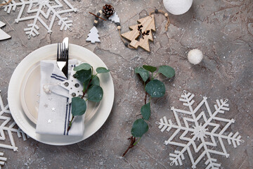 Christmas white and green table decoration.