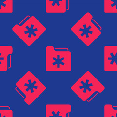 Red Medical health record folder for healthcare icon isolated seamless pattern on blue background. Patient file icon. Medical history symbol. Vector