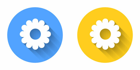White Flower icon isolated with long shadow background. Sweet natural food. Circle button. Vector
