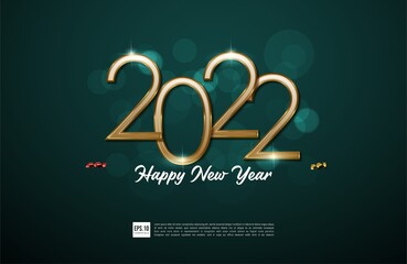 Happy new year 2022 background illustration and gold greeting card
