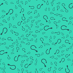 Black Fishing hook icon isolated seamless pattern on green background. Fishing tackle. Vector