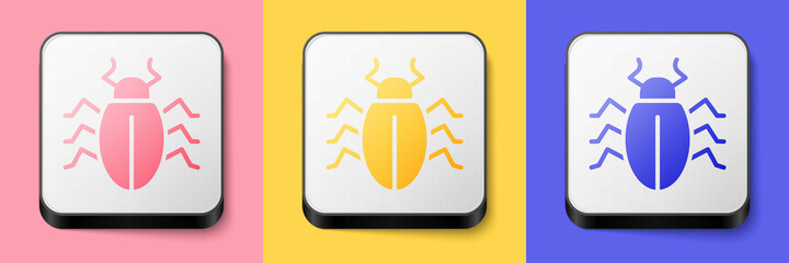 Isometric Colorado beetle icon isolated on pink, yellow and blue background. Square button. Vector