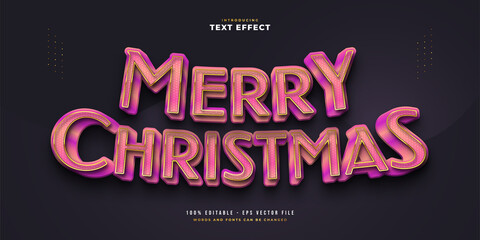 Merry Christmas Text in Luxury Pink and Gold with 3D Effect. Editable Text Style Effect
