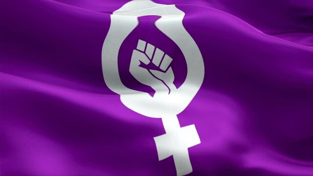 Femme Pride Flag. new Feminist marriage Flag background video waving in wind. Feminism Pride LGBT Flag Looping Closeup 1080p Full HD 1920X1080 footage. Feminism colors LGBT Labrys rights Pride flags F