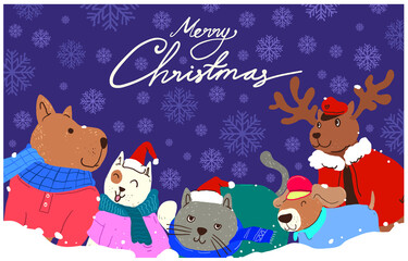 Vector illustration Animal Santa Paws Christmas Party