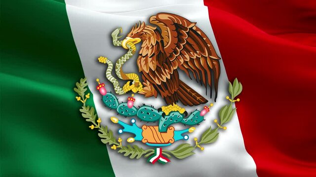 Mexican flag. Realistic Mexican Flag background waving in wind video footage Full HD. Mexico Flag Looping Closeup 1080p Full HD 1920X1080 footage. Mexico Central American country flags Full HD

