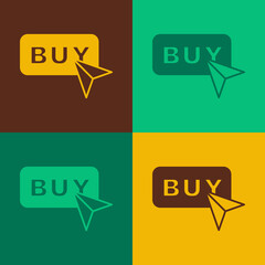 Pop art Buy button icon isolated on color background. Vector