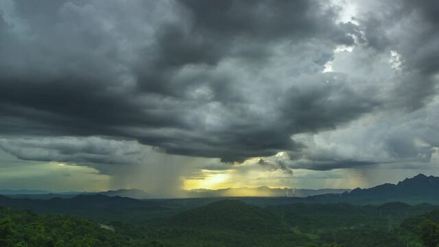 Time lapse Nature environment Dark sky Big clouds Black moving storm clouds Thunderstorms on the horizon Time lapse Giant storms Fast moving Movie time Mea Mo, Lam pang Thailand.
