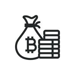 Bitcoin money bag with coins. Savings, investment, asset icon concept isolated on white background. Vector illustration