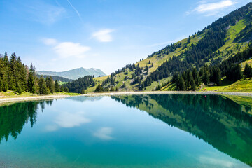 Fototapeta na wymiar Lake of Balme and Mountain landscape in La Clusaz, France