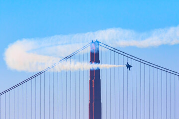 Fleet Week Blue Angel Flying  over Golden Gate Bridge, San Francisco