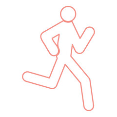 Neon running man - stick red color vector illustration flat style image