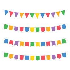triangle bunting party flags set color vector holiday background. Vector illustration