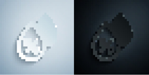 Paper cut Water drop percentage icon isolated on grey and black background. Humidity analysis. Paper art style. Vector