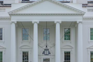 Front Facade of White House presidential home and landmark symbol of power and democracy in Western...