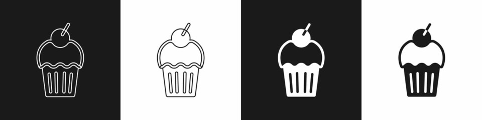 Set Muffin icon isolated on black and white background. Vector