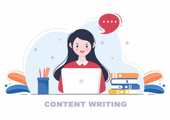 Content Writer or Journalist Background Vector Illustration For Copy Writing, Research, Development Idea and Novel or Book Script in Flat Style