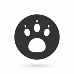 Grey Paw search icon isolated on white background. Magnifying glass with animal footprints. Vector