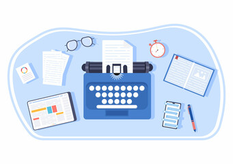 Content Writer or Journalist Background Vector Illustration For Copy Writing, Research, Development Idea and Novel or Book Script in Flat Style