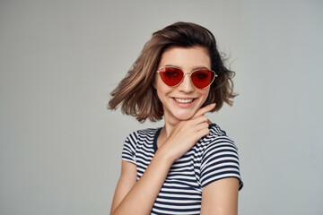 woman in a striped T-shirt cropped view glamor