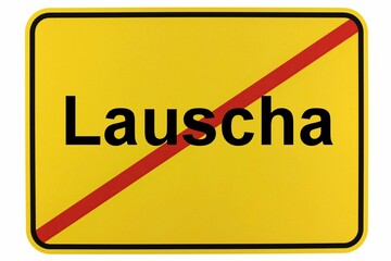 Illustration eines Stadtausgangsschildes der Stadt Lauscha