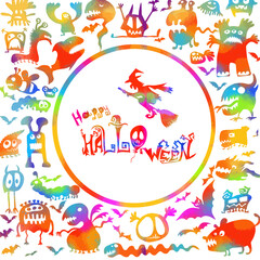 Funny monsters. Happy Halloween. Vector illustration