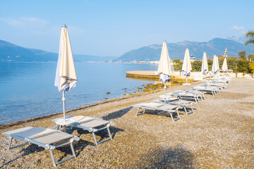 Summer holiday and vacation concept for travel and tourism. Adriatic sea in Tivat Montenegro.
