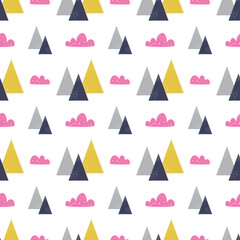 cute tribal mountains seamless pattern, vector illustration