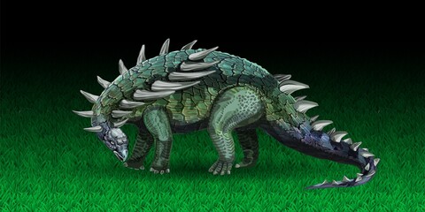 Ankylosaurus dinosaur in realistic style. An animal of the Jurassic period similar to a dragon. Vector realistic Ankylosaurus Dinosaur Of Jurassic Period, Prehistoric Extinct Giant Reptile.